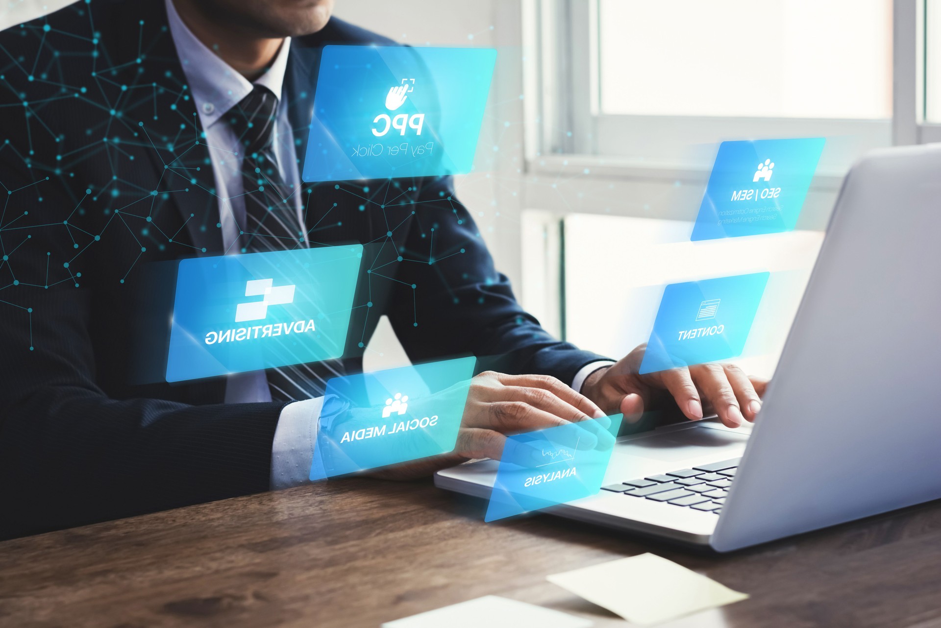 Businessman using digital online maketing strategy for business